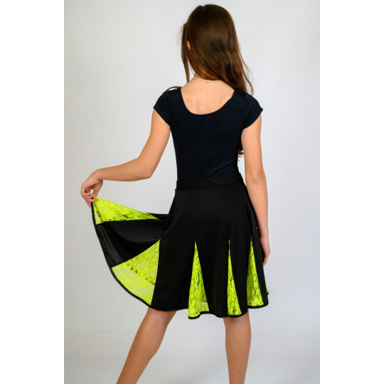 Detská tanečná latino sukňa klínová s čipkovanou vsadkou