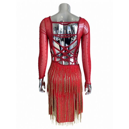 Dámske tanečné šaty s červenými strapcami