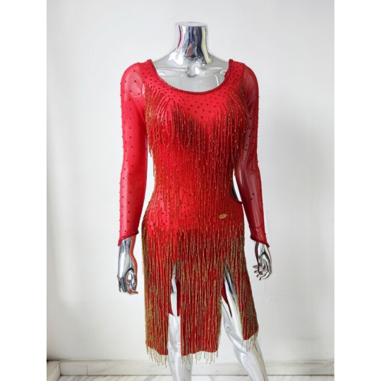 Dámske tanečné šaty s červenými strapcami