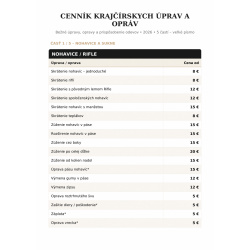 Cenník opravy odevov